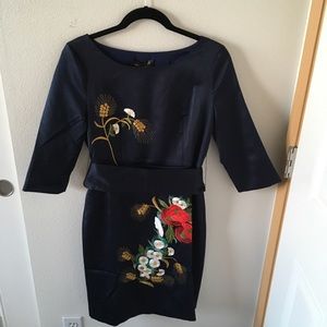 Navy Dress with Flowers
